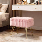 Vanity Stool Chair with Storage, Faux Fur Soft Padded Ottoman with Coffee Table, Modern Vanity Chair Fluffy Footstool with Metal Legs for Makeup, Living Room,Bedroom Pink