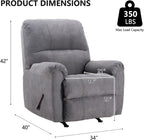 CANMOV Rocker Recliner Chair, Soft Fabric Manual Recliner Chair with Overstuffed Back and Arms, Single Sofa Nursery Rocking Chairs for Living Room, Grey