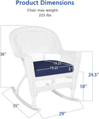 Jeco Rocker Wicker Chair with Blue Cushion, Set of 2, White