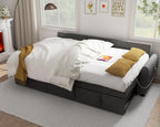 86" Sleeper Sofa Bed, Pull Out Couch Bed with Reversible Storage Chaise, Sectional Couches for Living Room with Side Pocket | Charging Station | Removable Backrest | Prime Linen, Dark Grey