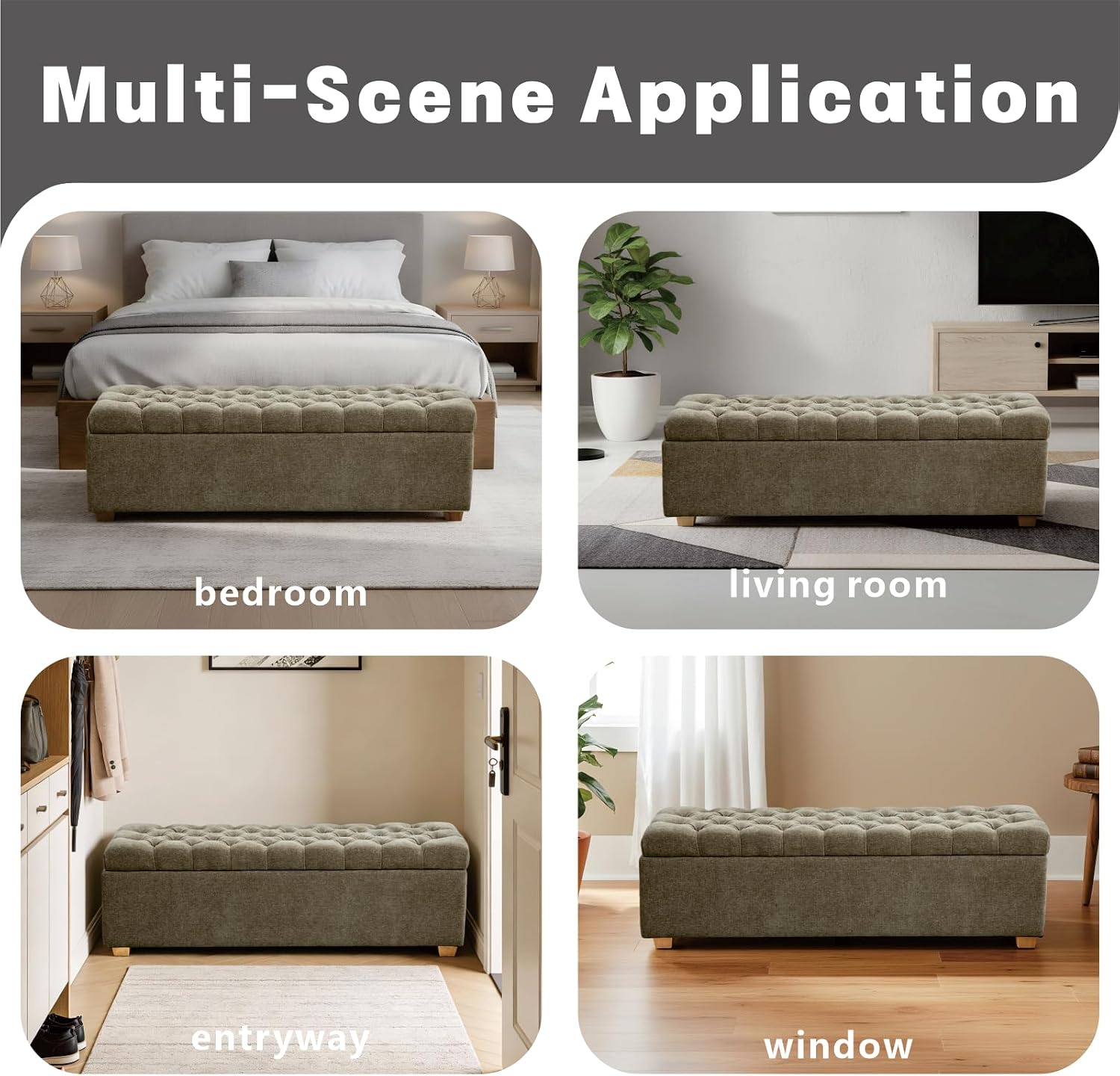 Chifee & Vingol 60" Ottoman with Storage Oversized End of Bed Storage Bench Upholstered Benches for Entryway, Living Room, Bedroom-Taupe