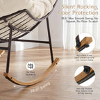 ONBRILL Outdoor Papasan Rocking Chair, Oversized Rocking Chair with Thick Cushion, 450 Lbs Heavy Duty Patio Rocking Egg Chair, Natural Wood Color Metal Rocker Chair for Balcony Porch, Cream White
