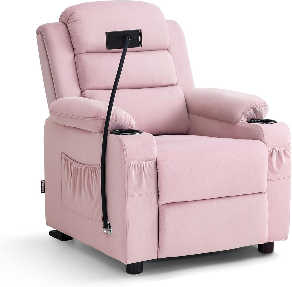 MCombo Bigger Kids Recliner for Ages 5+, Teens Recliner with iPad Stand, Child Reclining Chair with Cup Holders (Pink)