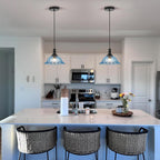 HDDFL Glass Pendant Lights Modern Pendant Lighting Fixtures Hanging Lamp for Kitchen Island Bedroom Dining Room Coffee Shop Hallway Blue and Black 2 Pack