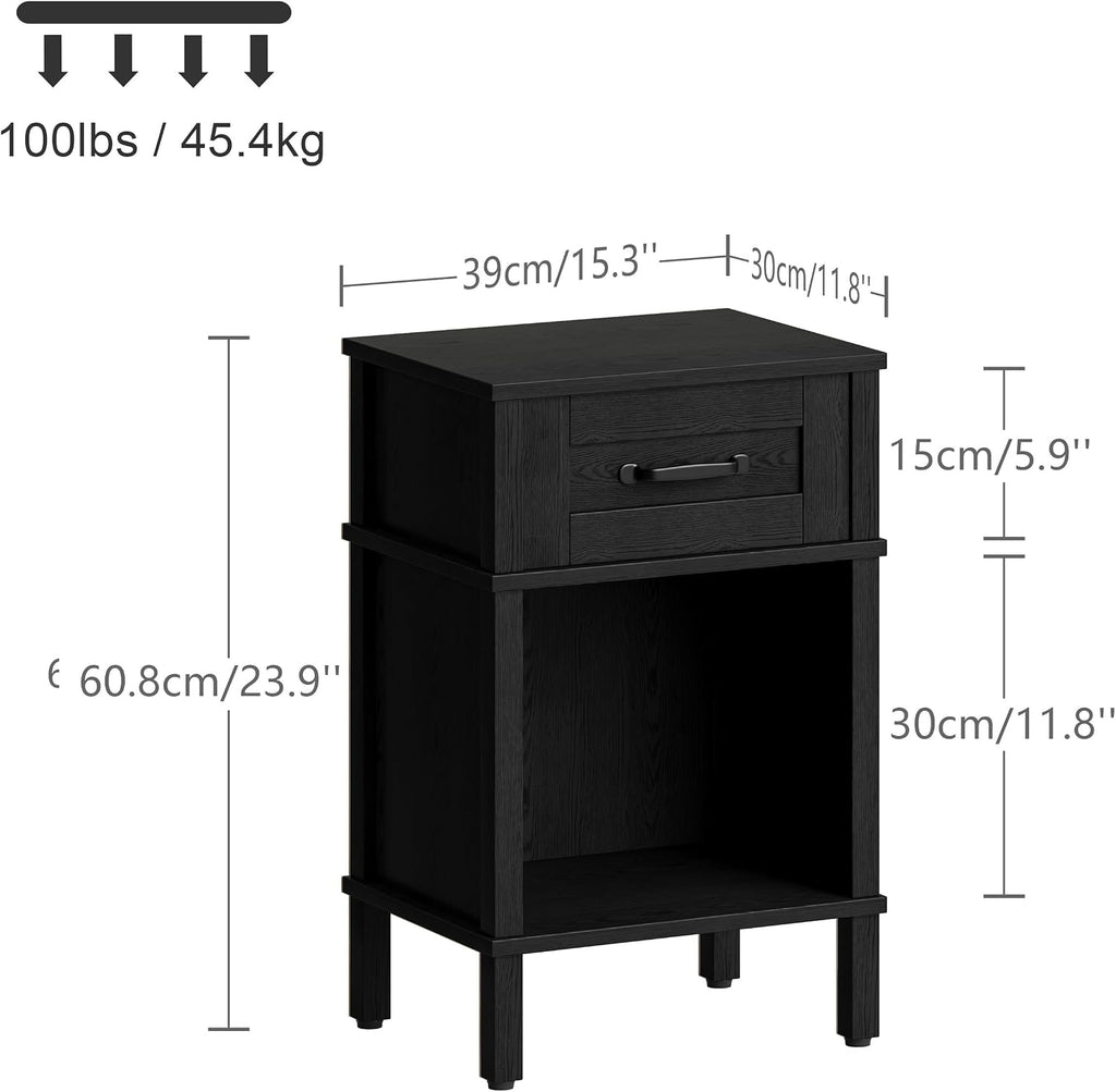 Black Nightstand with Drawers,Small Night Stand,Black Bedside Table | Morden Nightstand,Black Wood Nightstand,Bedside Table with Drawers,Farmhouse End Table,Black Side Tables Bedroom LET512B
