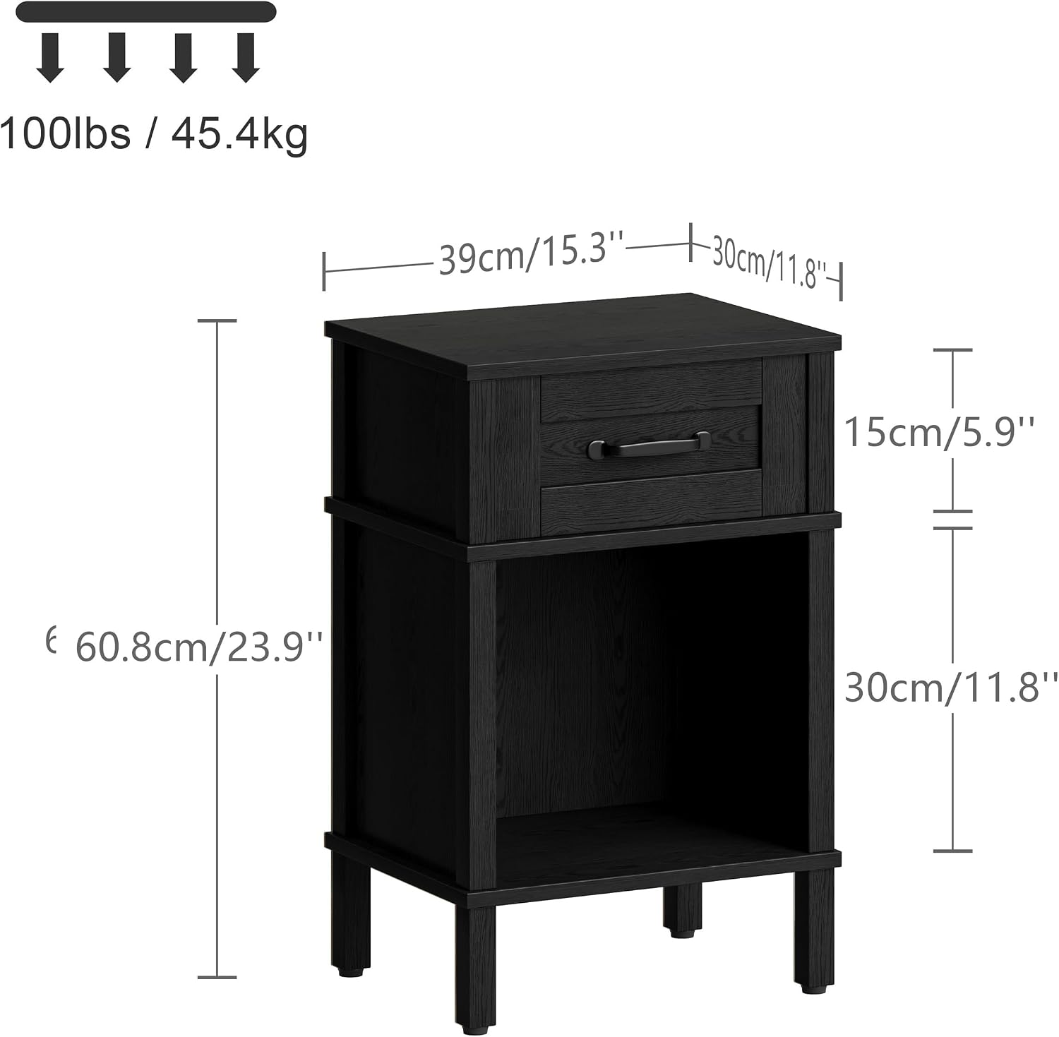 Black Nightstand with Drawers,Small Night Stand,Black Bedside Table | Morden Nightstand,Black Wood Nightstand,Bedside Table with Drawers,Farmhouse End Table,Black Side Tables Bedroom LET512B
