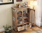 LKTART Solid Wood Storage Cabinet, Kitchen Sideboard Buffet Pantry Cabinet with Glass Doors & Drawers, Entryway Cabinet, Rustic Display Cabinet for Living Room,Natural Wood,48" Tall