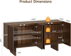 ONBRILL 63" Fluted Sideboard Buffet Cabinet with Storage, Large Sideboard Cabinet with Adjustable Shelves, Modern Credenza with 4 Doors, Kitchen Cabinets for Living Room, Entryway, Black