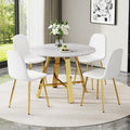 Round Dining Table Set for 4, Modern Kitchen Table and Chairs Set for 4 Marble Dining Set Reception Table Set Upholstered Chair for Dining Room (White-G501, 42 inch White Table Set)