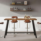 Solid Wood Bar Table, 55-Inch Counter Height Pub Table with Sturdy Metal Frame, Industrial Narrow Bar Table for Pub Kitchen Living Room, Rustic Brown