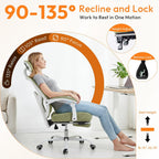 Home Office Desk Chair, Comfortable Mesh Computer Chair with Foot Rest, Reclining Gaming Chair with Headrest and Lumbar Support, 90°-130° Reclining, Light Green