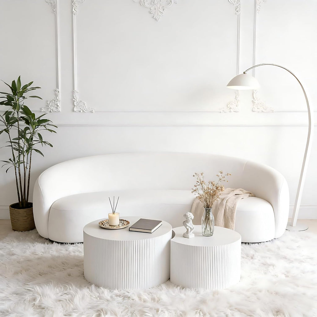 KEVINSPACE Coffee Table Set of 2 Modern, Living Room Nesting Table Round 2-Piece, No Assembly Required Wooden Circle End Table Set Accent Furniture for Bedroom Balcony Library,White