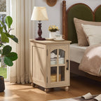 RWYHG Narrow Side Table, Farmhouse Nightstand with Charging Station | End Tables with Glass Barn Door, Cabinet Organizer with Adjustable Shelf, Night Stand for Small Spaces Living Room Bedroom