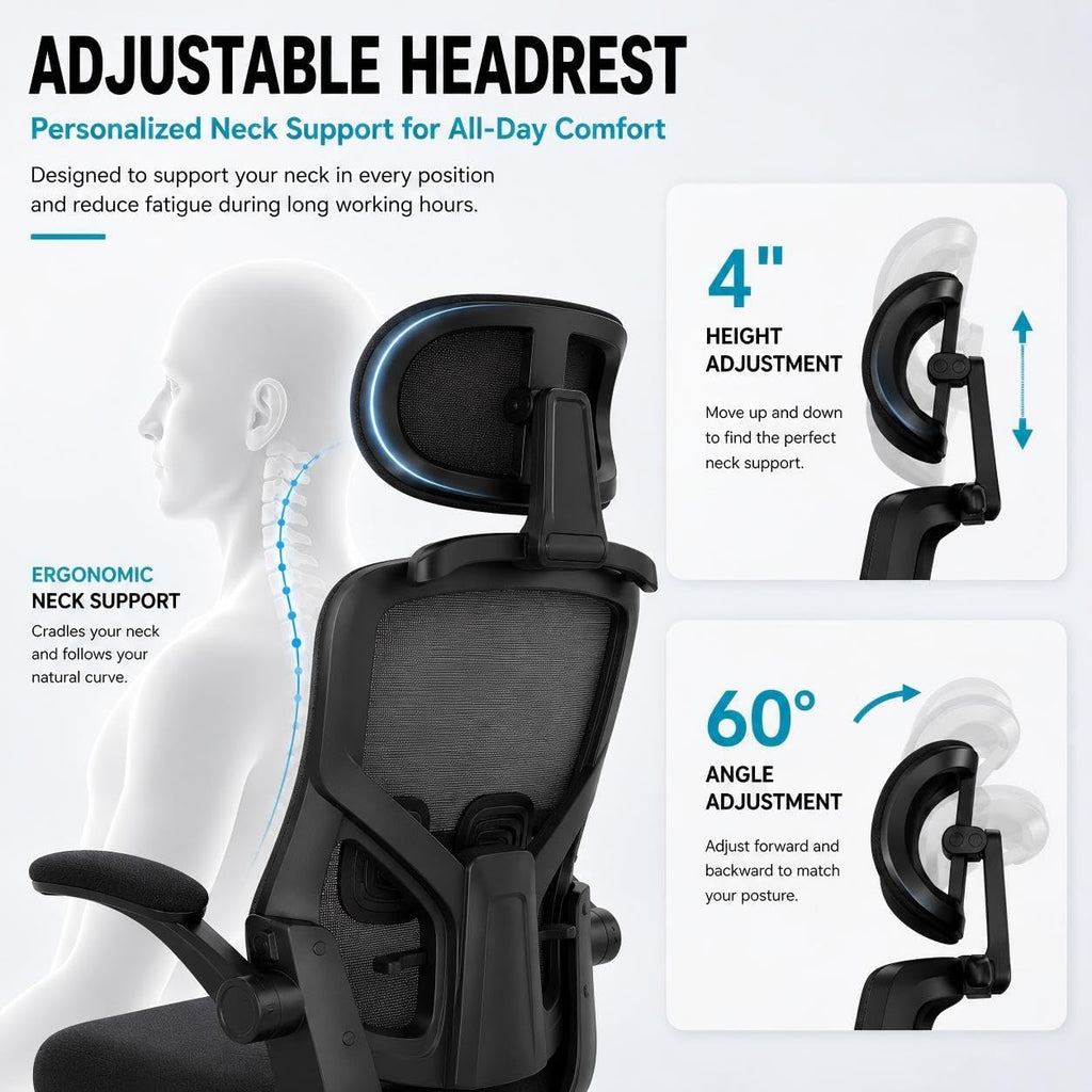 Ergonomic Office Chair, High Back Mesh Computer Chair with Molded Foam Cushion, Adjustable Headrest, Lumbar Support, Tilt Lock and Coat Hanger for Home Office