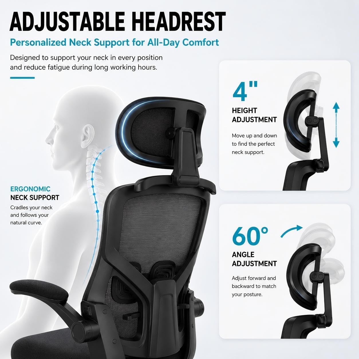 Ergonomic Office Chair, High Back Mesh Computer Chair with Molded Foam Cushion, Adjustable Headrest, Lumbar Support, Tilt Lock and Coat Hanger for Home Office