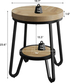 IRONCK Round Side Table, 2 Tier Industrial End Table with Storage Shelf, 19.7" Accent Bedside Table for Living Room, Bedroom, Small Spaces, Wood Tabletop & Curved Metal Legs, Light Brown