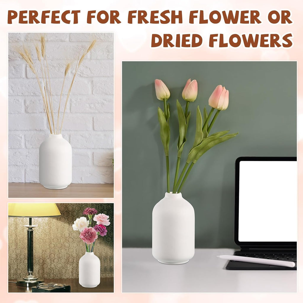 Tioncy 15 Set 5.5"*3" White Ceramic Bud Vases Bulk Boho Valentine's Day Decoration Centerpieces Small Flower White Ceramic Vases for Dry Flowers Pampas Grass Home Wedding DIY Table Decor