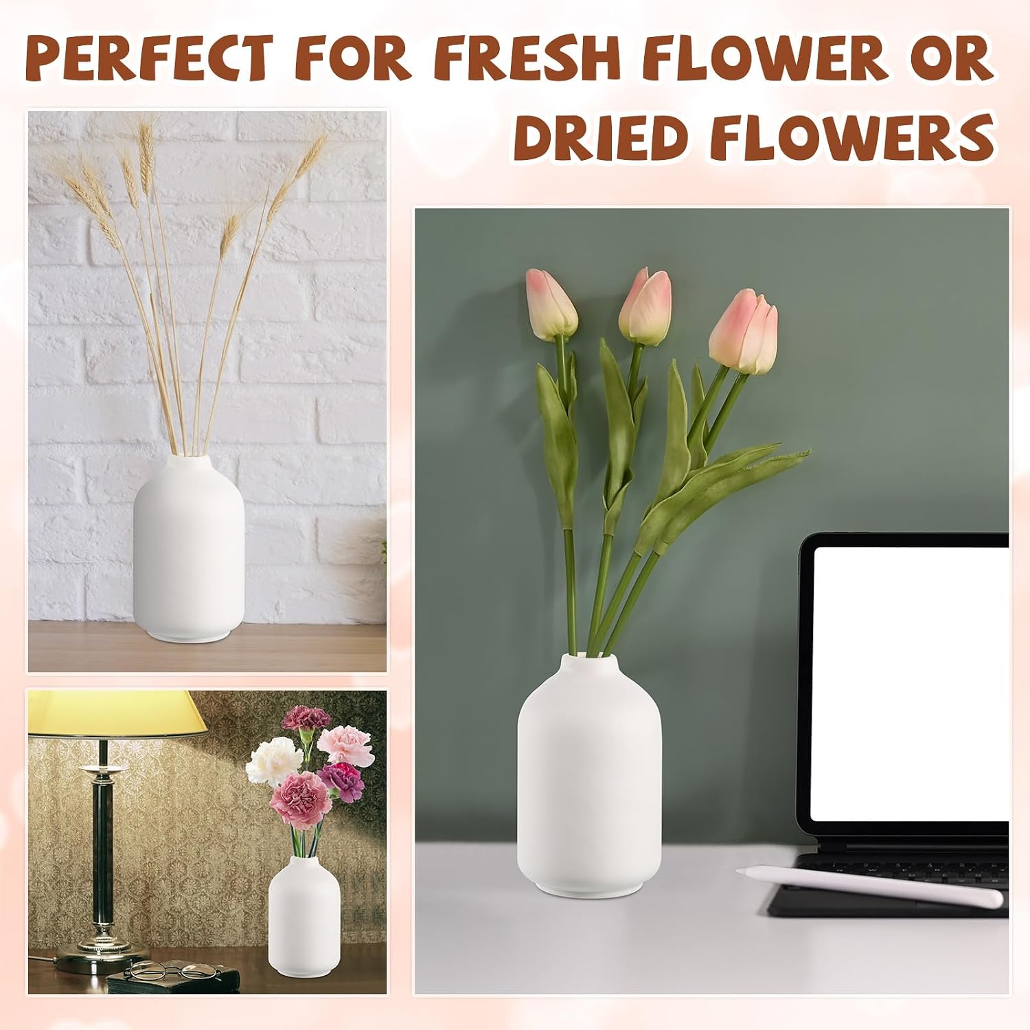 Tioncy 15 Set 5.5"*3" White Ceramic Bud Vases Bulk Boho Valentine's Day Decoration Centerpieces Small Flower White Ceramic Vases for Dry Flowers Pampas Grass Home Wedding DIY Table Decor