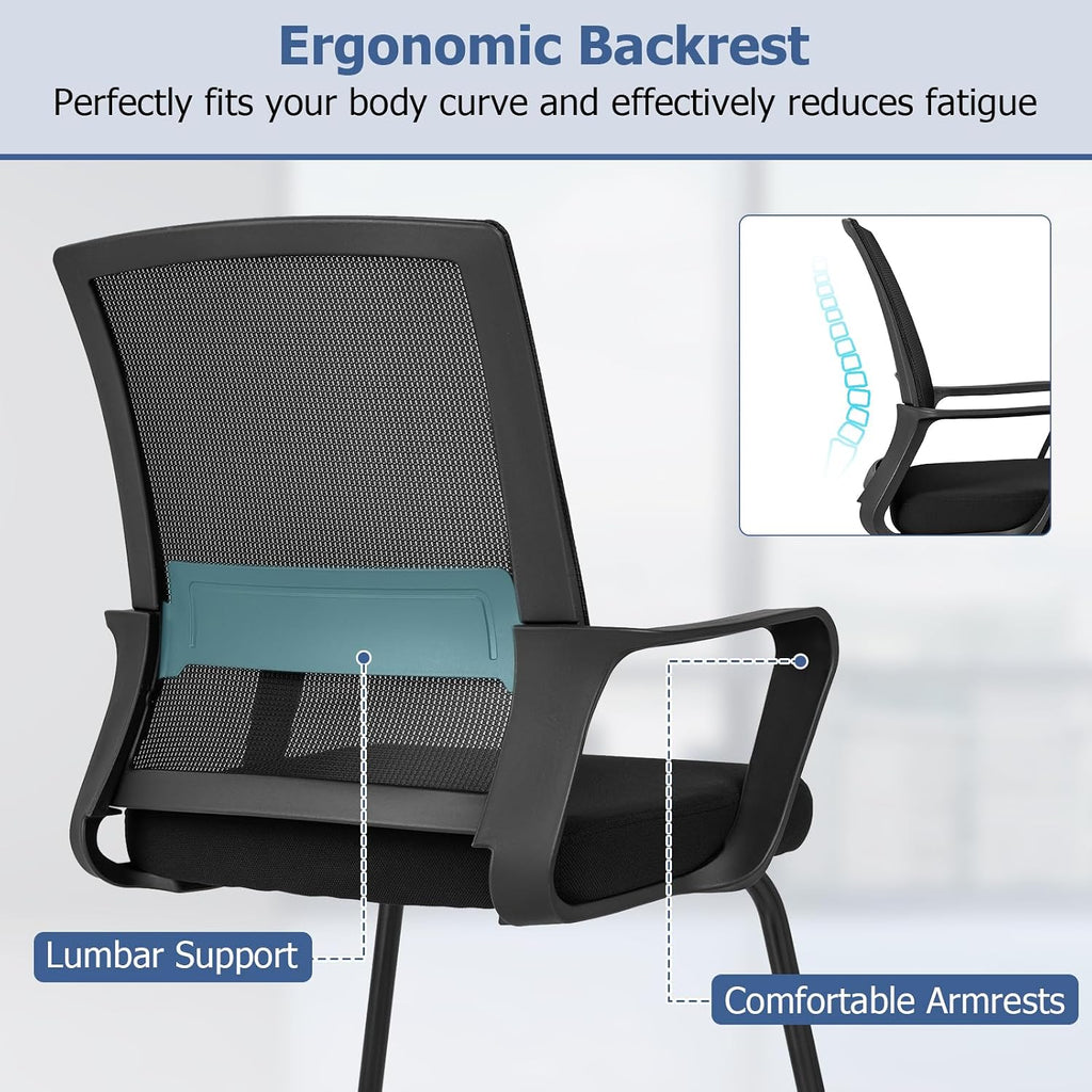 GOFLAME Office Guest Chair, Conference Chair with Lumbar Support & Metal Sled Base, Upholstered Ergonomic Mid-Back Mesh Chair, Executive Chair for Reception Conference Room, Waiting Room, 2 Pack