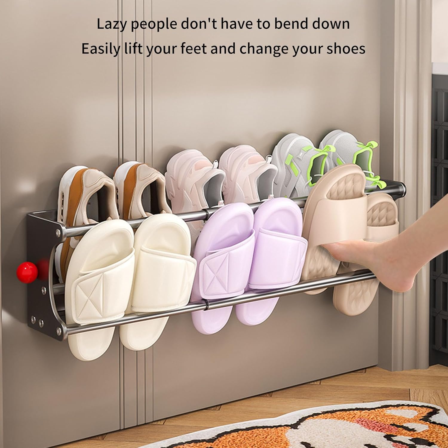 PVC Foldable Shoe Shelf with 2 Tiers Mounting Option Holds Multiple Pairs Ergonomic Wall Mounted Shoe Rack PVC Shelf