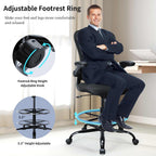 Drafting Chair, Ergonomic Tall Office Chair for Standing Desk, Counter Height Desk Chair with Adjustable Padded Armrests and Footrest Ring Standing Desk Chair Adjustable Height with Lumbar Support