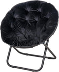 VECELO Saucer Chair for Adults, Folding Moon Chair with Metal Frame, Faux Fur for Bedroom, Living Room, Dorm Room, Apartment, Black