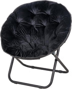 VECELO Saucer Chair for Adults, Folding Moon Chair with Metal Frame, Faux Fur for Bedroom, Living Room, Dorm Room, Apartment, Black