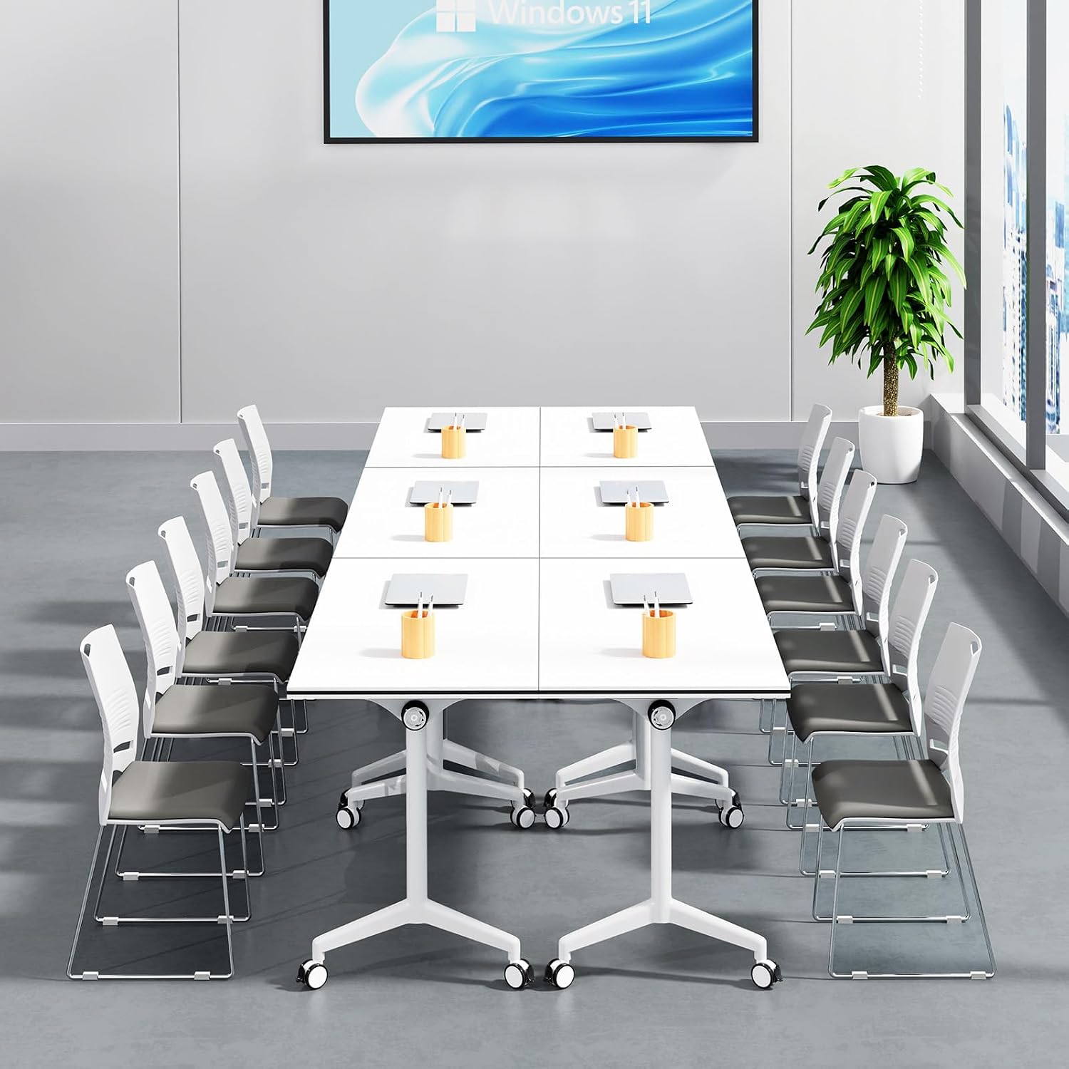 CLATINA Stacking Home Office Guest Chair, Reception Stackable Chairs with Metal Sled Base, Conference Lobby Waiting Training School Kitchen Banquet Chair, Plastic Desk Chairs No Wheels, White, 8 Pack