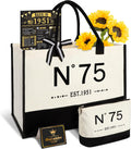 YeohJoy 75th Birthday Gifts for Women Canvas Tote Bag, Unique 75 Years Old Birthday Gifts for Aunt Mom Wife Friends Sister Her, EST.1951 Bag & Makeup Bag & Back in 1951 Poster