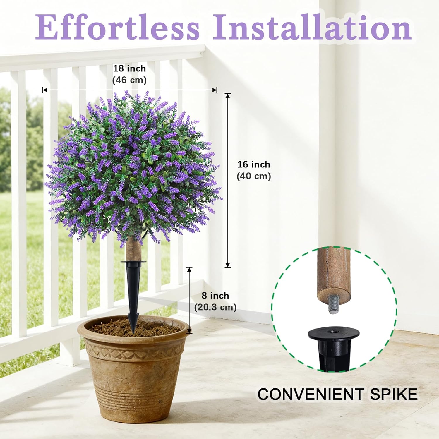 24" Artificial Boxwood Topiary Trees, UV Resistant Faux Plants Shrubs Bushes Fake Greenery Plants for Front Door Indoor Outdoor Home Decor with Metallic Spike