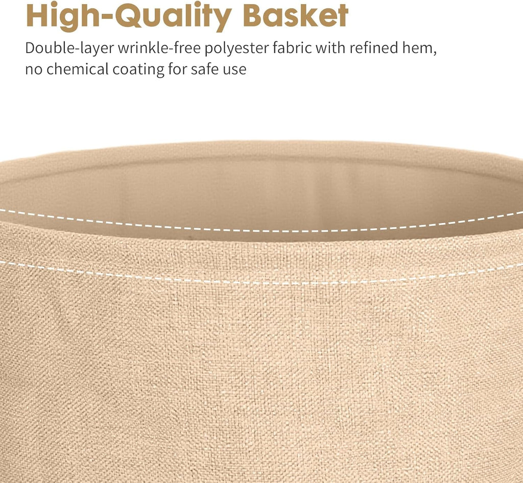 ShellKingdom End Table, Small Round Side Table with Fabric Basket, Metal Night Stand with Removable Tray for Living Room, Bedroom, Nursery, Laundry (White)