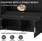 JIJIWANG Wide Hall Tree With Bench and Shoe Storage, 4-In-1 Entryway Bench with 4 Hooks, Storage Drawers and Adjustable Storage Shelves, Entryway Organizer for Mudroom, Hallway, Entrance, Black