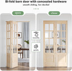 Bifold Doors for 42"×80"(Double 21inx80in) Opening, Clear Glass French Interior Folding Barn Door with Concealed Hardware Kit Included, Support DIY Dyeing, Preassembled Door, Save Space