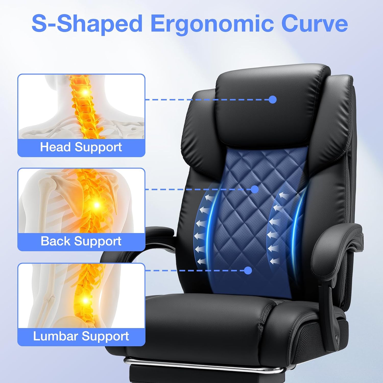HOFFREE Executive Office Chair with Adjustable Lumbar Support High Back Computer Chair with Adjustable Headrest Reclining Home Office Desk Chair with Foot Rest,Black