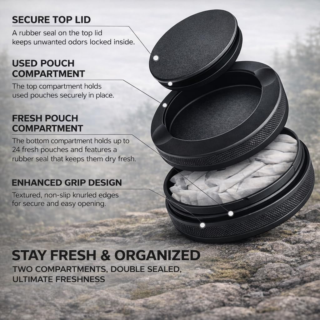 Pro Series Metal Can | Aluminum Storage Container | Dual Compartment Pouch Case with Airtight O-Ring | Small EDC Travel Tin (Black)