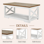 LUXOAK 3-Piece Farmhouse Living Room Table Sets, Includes 1 x Coffee Table, 2 x End Tables with Charging Station & USB Ports, Rustic Coffee Table Set of 3, Distressed White