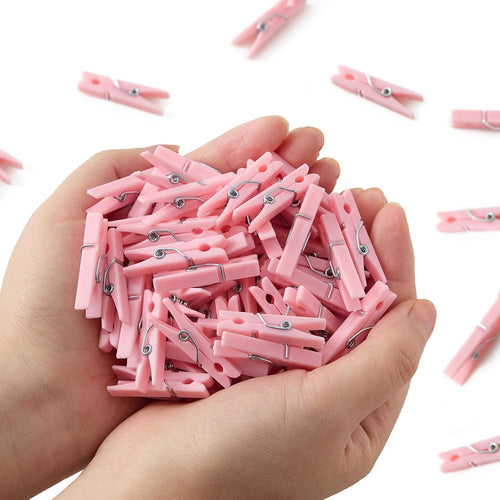 100PCS Baby Shower Clothespins Girl Plastic Mini Clothes Pins 1.4 Inch Small Pink Clothespin for Baby Shower Games DIY Photos Crafts Party Decorations