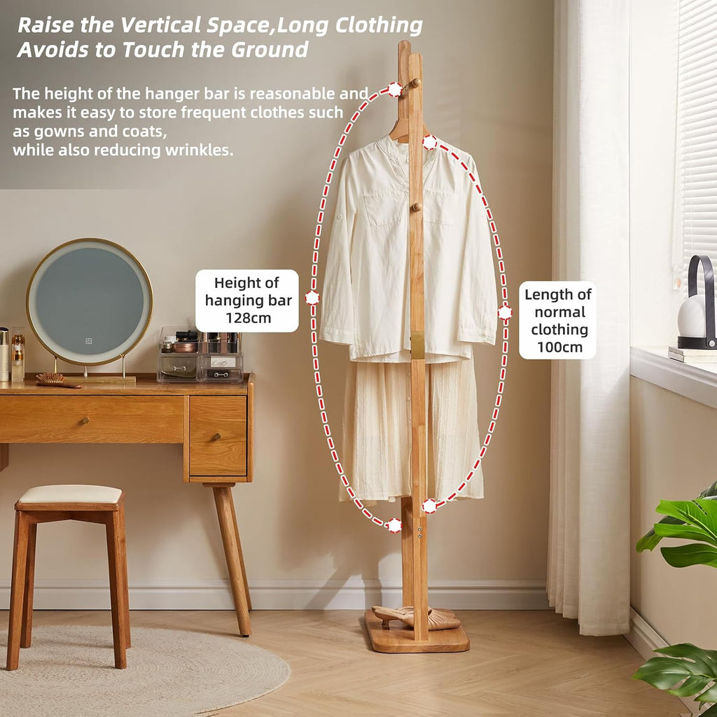 Aibiju Coat Rack Freestanding, Coat Tree with 2 Main Rods and Stable Design, Clothes Racks for Hanging Coats Clothes Suits Jacket, Easy to Assemble and Very Sturdy, Natural Wood Color USYD-202