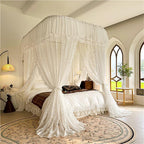 Bed Canopy Frame Set, Lace Canopy Curtains with U-Shaped Metal Frame, 3-Door Design for Bedroom Decoration