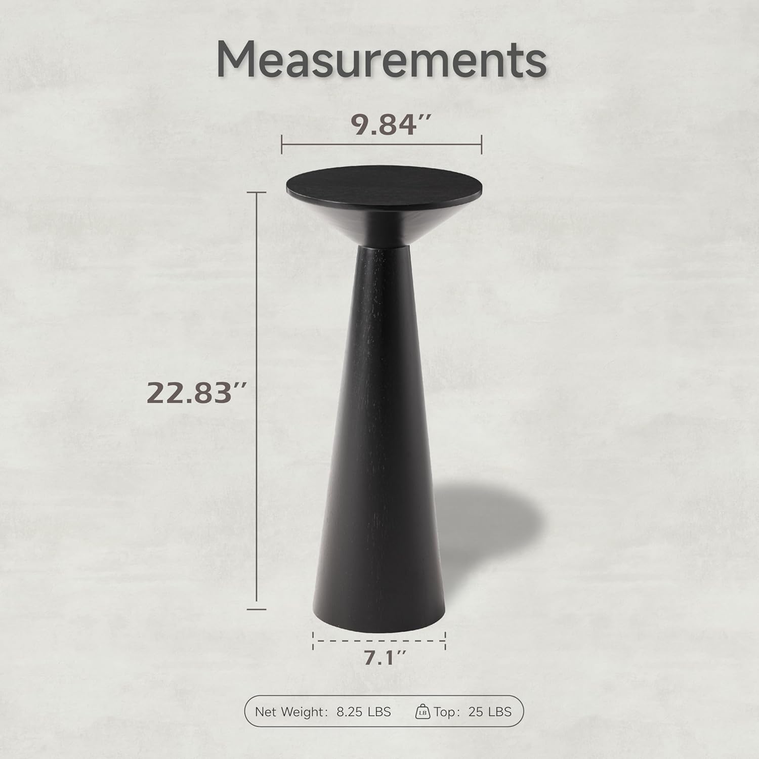 COZAYH Farmhouse Tall Pedestal End Table Small Solid Wood Martini Table Plant Stand Modern Round Drink Table for Small Space Living Room, Black