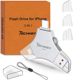 USB Flash Drive for iPhone/iPad, MFi Certified 3in1, 256GB, Silver | External Memory Photo Storge Keeper, Type c/USB 3.0 High Speed, Compatible with Android/PC, Picture/Video/Data Backup