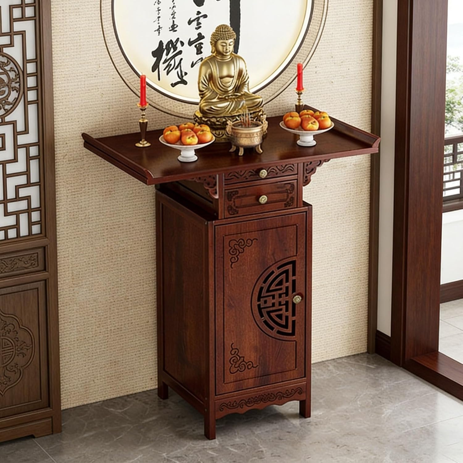 Free Standing Altar Table, Prayer Altar, Chinese Meditation Shrine Table with Storage, Personal Prayer Shrine Desk for Incense and Pray(66 * 35cm/26 * 13.8in)
