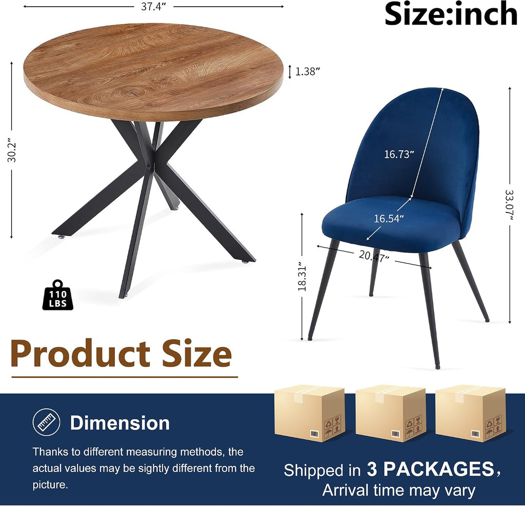 Homedot 5-Piece Kitchen Dining Table Set for 4 with Navy Blue Chairs Upholstered, Modern Round Dining Reception Table Set, Space-Saving Dinette Table Set for Apartment, Dining Room