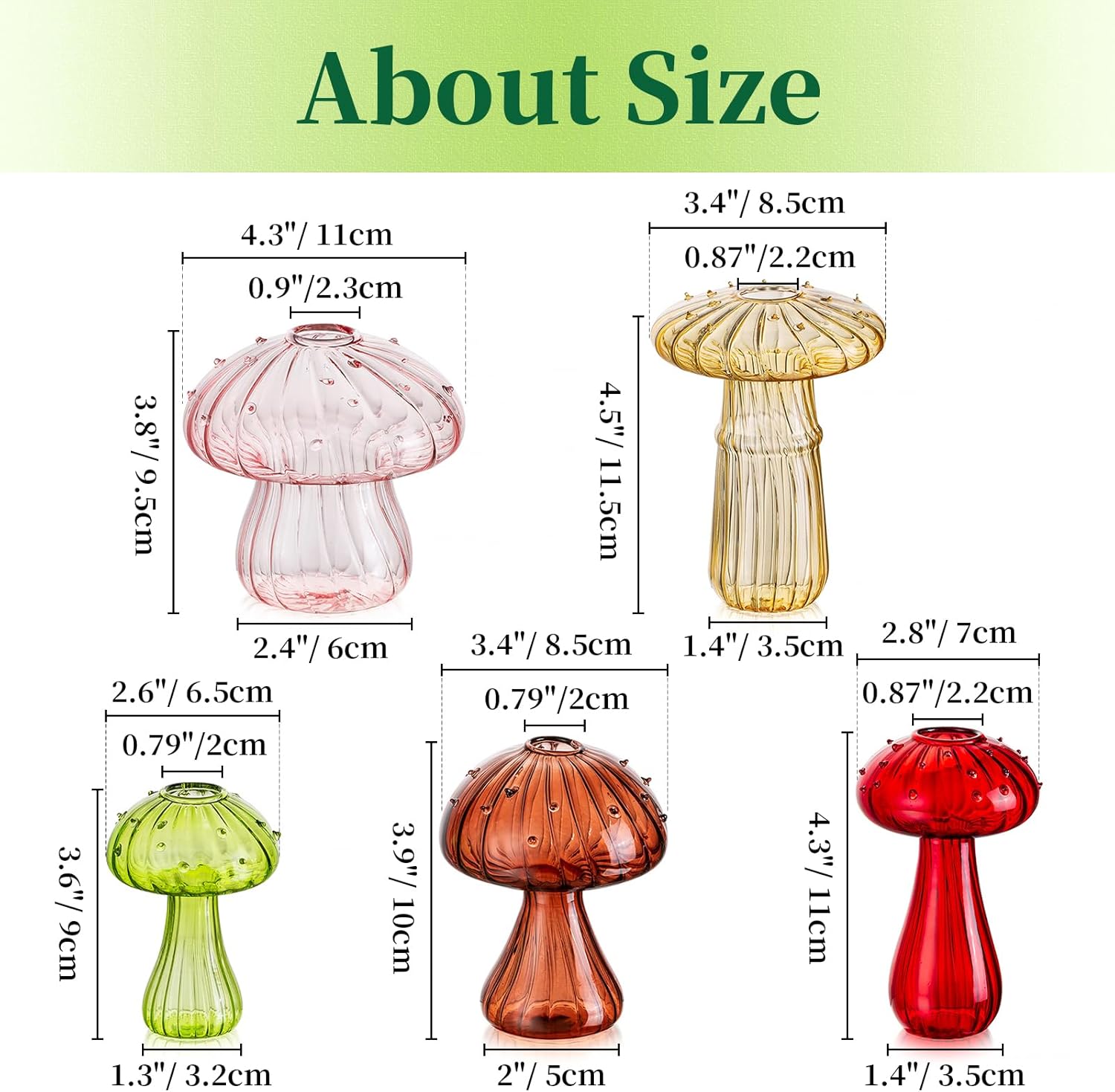 Hewory Glass Mushroom Vase for Flowers, 5pcs Colored Small Bud Flower Vases Unique, Mushroom Propagation Hydroponic Vases, Funky Cottagecore Decor for Home Room Kitchen Office Windowsill Decorations | Propagation Vases, Mushroom Decor, Gifts for Plant