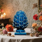 Blue Ceramic Artichoke Statue | Unique Artisanal, Decorative Sculpture, For Living Room, Office, Bookshelf
