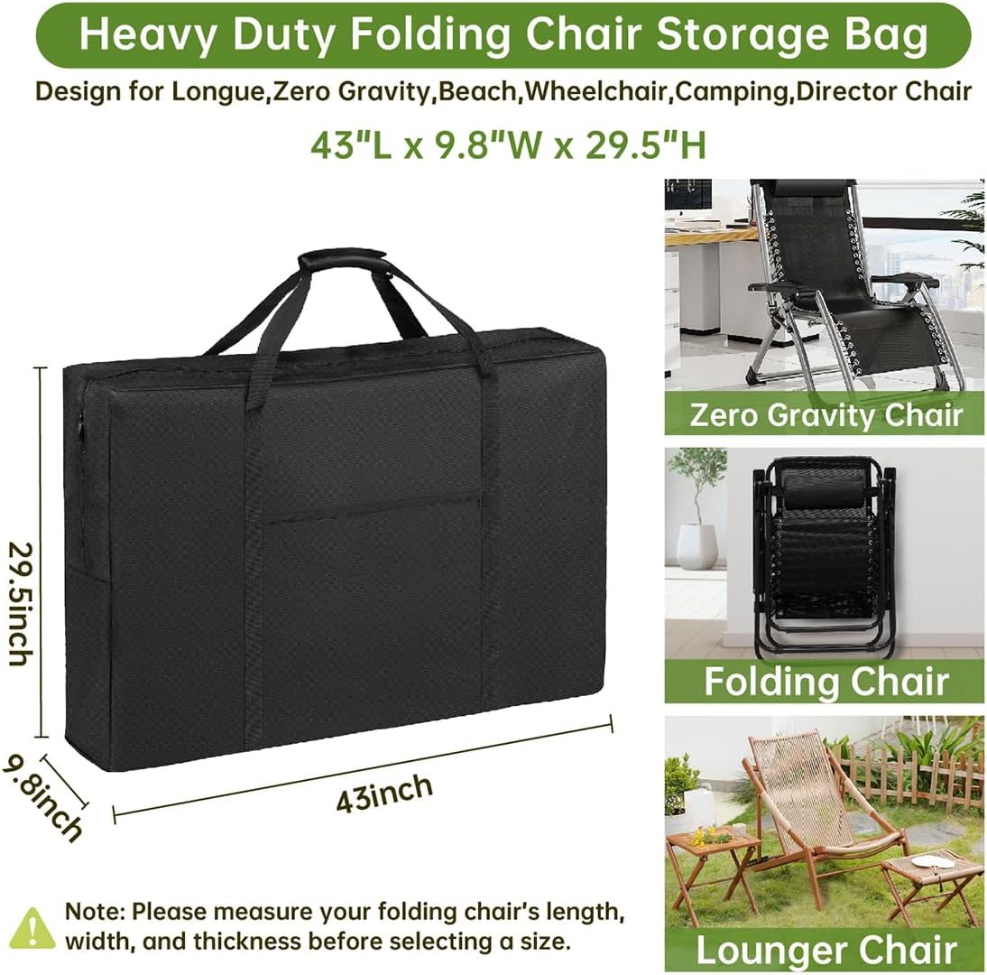 Heavy Duty Folding Chair Storage Bag | Upgrade Large Water-Resistant Carry Bag for Longue,Beach,Wheelchair,Camping,Director Chair-43 L x 9.8" W x 29.5" H