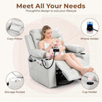 Electric Nursery Recliner Chair, Triple Motor Power Glider, 270° Swivel Rocking Chair with Adjustable Armrests, 8-Point Massage & Lumbar Heating, Phone Holder & Storage, Upholstered Nursing Chair