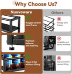 Nuovoware Expandable Coffee Syrup Organizer, 2-Tier Syrup Rack Holds 10-16 Bottles, Adjustable Width Carbon Steel Coffee Bar Organizer for Countertop Kitchen Bar, Liquor Dressing Seasoning, Black