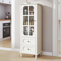 Tall Narrow Sideboard Buffet Cabinet with Storage, 52" Kitchen Pantry Storage Cabinet with 2 Glass Doors and 2 Drawer, Coffee Bar Unit Display Hutch (Creamy White)