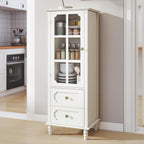 Tall Narrow Sideboard Buffet Cabinet with Storage, 52" Kitchen Pantry Storage Cabinet with 2 Glass Doors and 2 Drawer, Coffee Bar Unit Display Hutch (Creamy White)